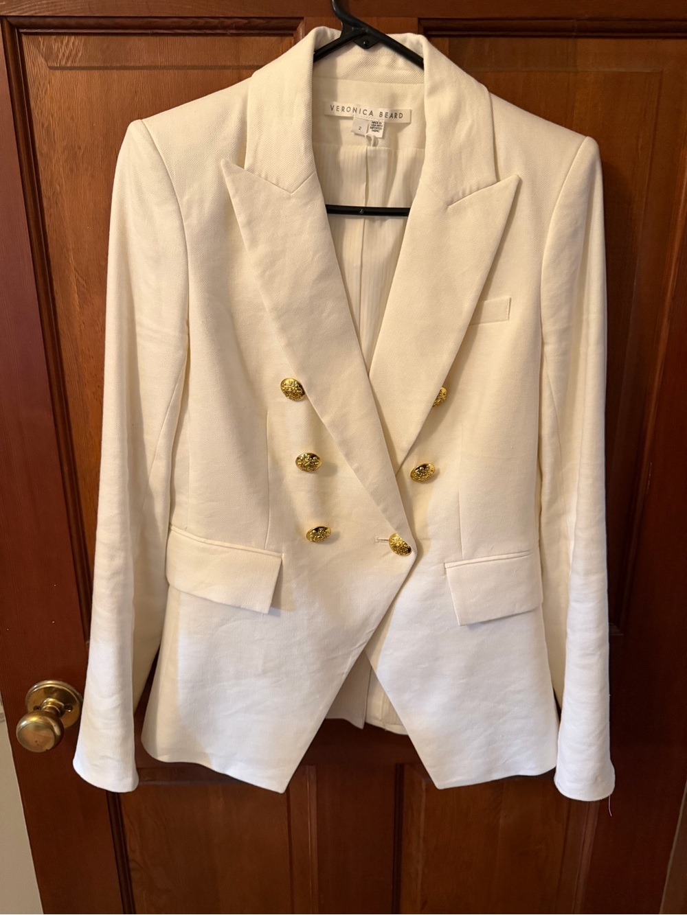 Veronica Beard White Double-Breasted Blazer with Gold Buttons - Picture 2 of 10